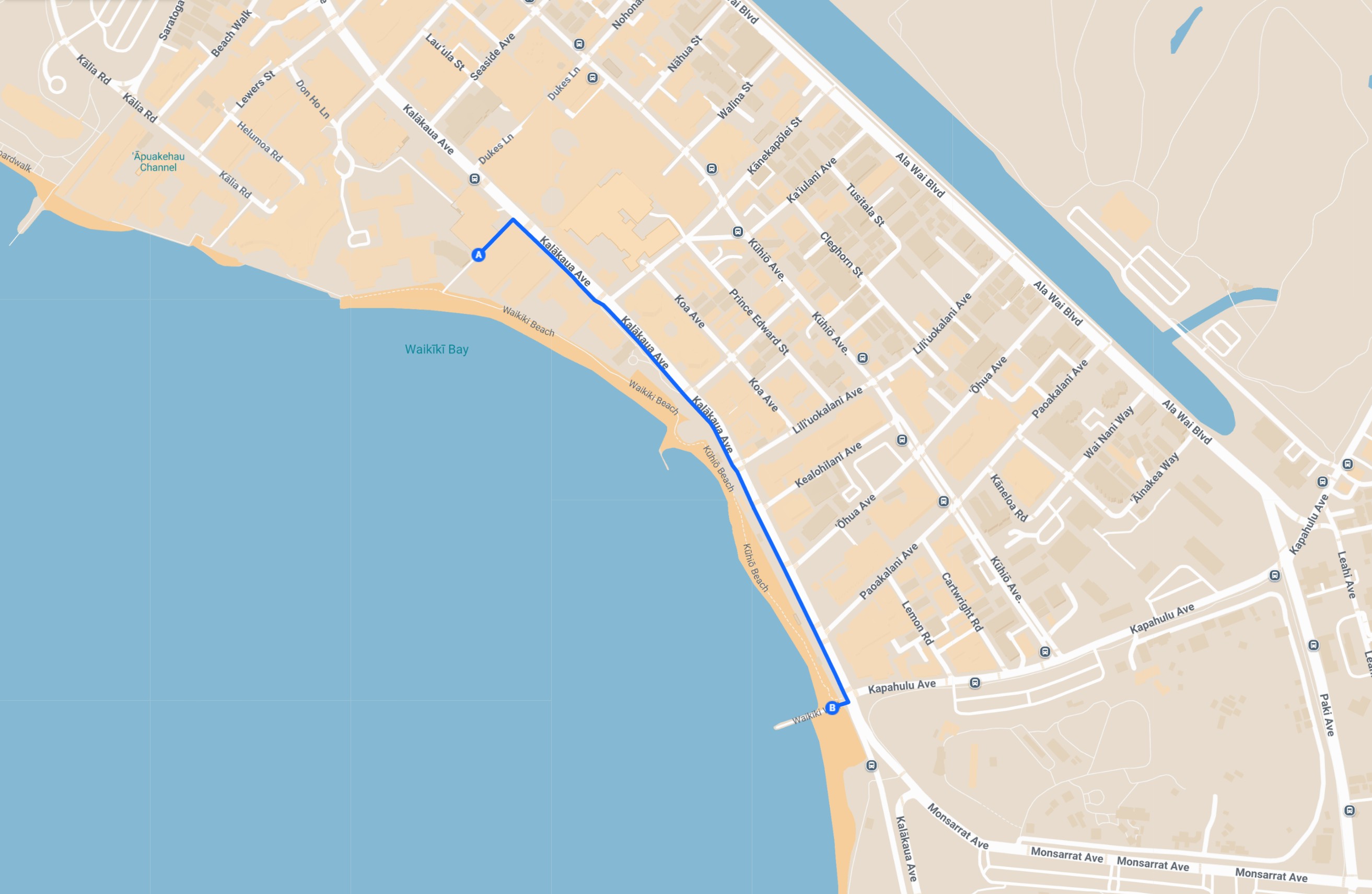Waikiki Surf Map Route 1
